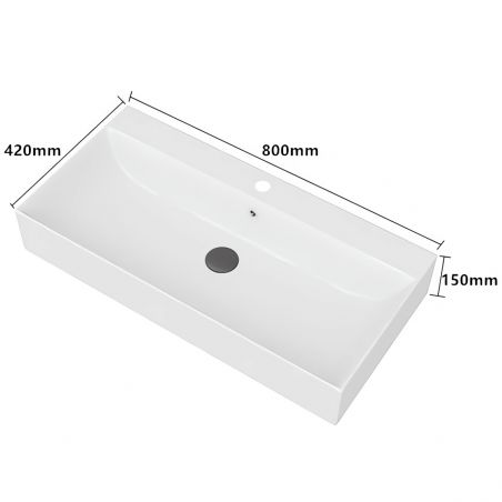 Waschbecken,  Glänzend Weiß, mit Hahnloch, Aufsatzmontage, 70-80x42 cm, Sanitärkeramik, Azure