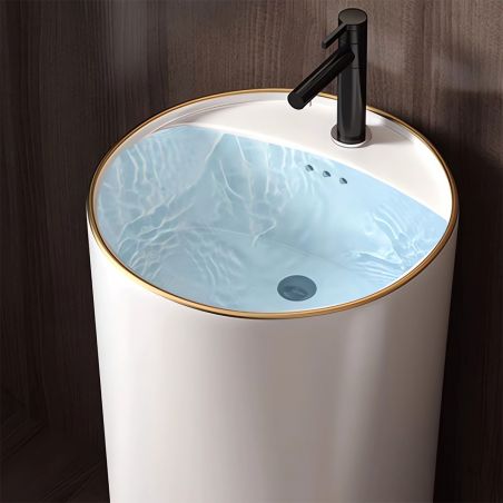 Freistehendes Standwaschbecken Viena Gold Line, Glänzend Weiß, Sanitärkeramik, 45x85 cm, mit Armaturenloch