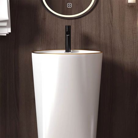 Freistehendes Standwaschbecken Viena Gold Line, Glänzend Weiß, Sanitärkeramik, 45x85 cm, mit Armaturenloch