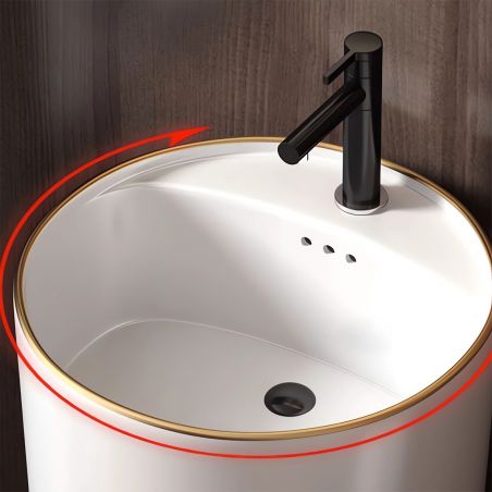 Freistehendes Standwaschbecken Viena Gold Line, Glänzend Weiß, Sanitärkeramik, 45x85 cm, mit Armaturenloch