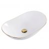 Waschbecken Luigi Gold Line, Glänzend Weiß, ohne Armaturenloch, Aufsatzmontage, Sanitärkeramik, 61x36 cm