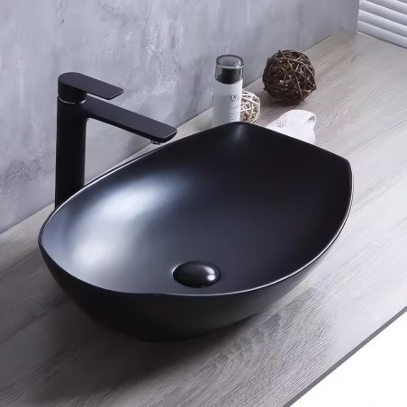 Mattes schwarzes Waschbecken, Power Color, 57x40.5 cm, ohne Armaturenloch, Aufsatzmontage, Samara