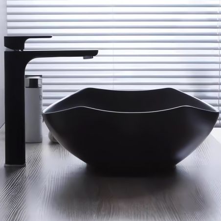 Mattes schwarzes Waschbecken, Power Color, 57x40 cm, ohne Armaturenloch, Aufsatzmontage, Samara