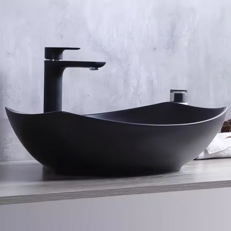 Mattes schwarzes Waschbecken, Power Color, 57x40.5 cm, ohne Armaturenloch, Aufsatzmontage, Samara