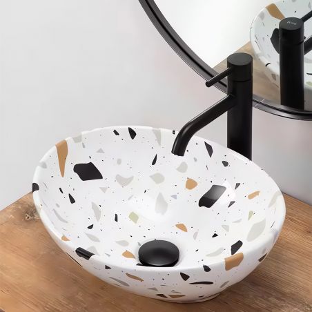 Waschbecken, Hera Terrazzo, 40x34 cm, ohne Armaturenloch, Aufsatzmontage Waschbecken, Hera Terrazzo, 40x34 cm, ohne Armaturenloch, Aufsatzmontage