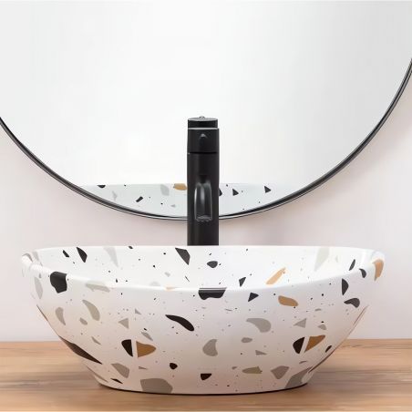 Waschbecken, Hera Terrazzo, 40x34 cm, ohne Armaturenloch, Aufsatzmontage Waschbecken, Hera Terrazzo, 40x34 cm, ohne Armaturenloch, Aufsatzmontage