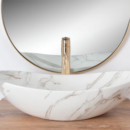 Waschbecken Luigi Marble, glänzend, Marmorfinish, 62x35 cm, Aufsatzmontage, Sanitärkeramik