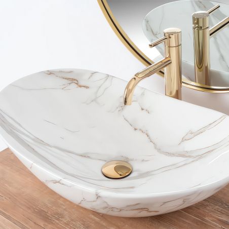 Waschbecken Luigi Marble, glänzend, Marmorfinish, 62x35 cm, Aufsatzmontage, Sanitärkeramik