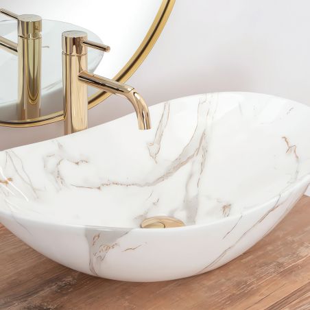 Waschbecken Luigi Marble, glänzend, Marmorfinish, 62x35 cm, Aufsatzmontage, Sanitärkeramik