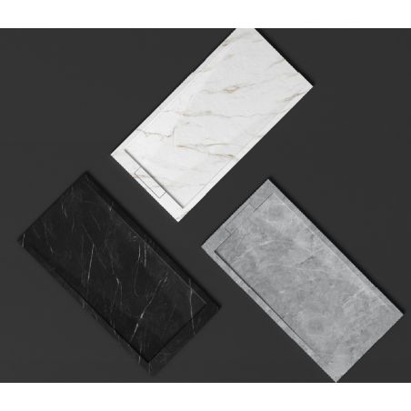 Duschwanne, Schwarz Marquina, matte Marmor-Oberfläche, Mineralkomposit, Maße 100-160x70-90 cm, zuschneidbar, Antonio