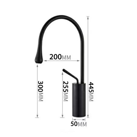 Waschbeckenarmatur Lost, Mattschwarz, 44 cm, mit Perlator, Aufsatzmontage