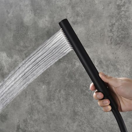 Badewannenarmatur Pilar, Mattschwarz, Bodenmontage, runder Rahmen