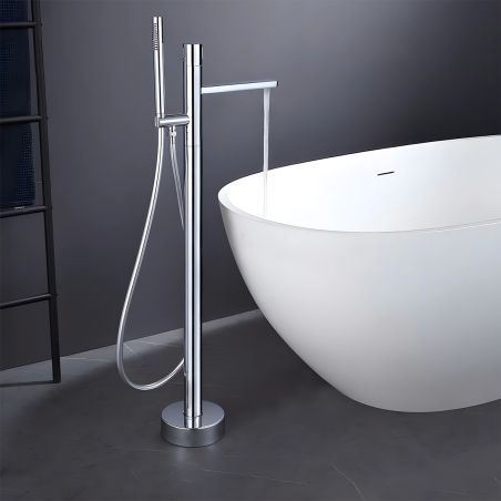 Badewannenarmatur Pilar, Chrom, Bodenmontage, runder Rahmen