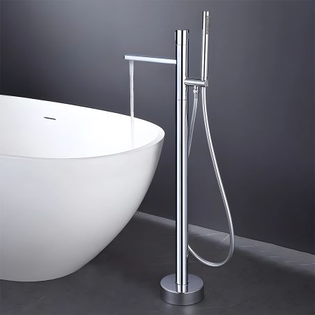 Badewannenarmatur Pilar, Chrom, Bodenmontage, runder Rahmen