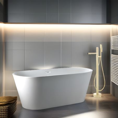 Badewannenarmatur Pilar, Mattgold, Bodenmontage, runder Rahmen