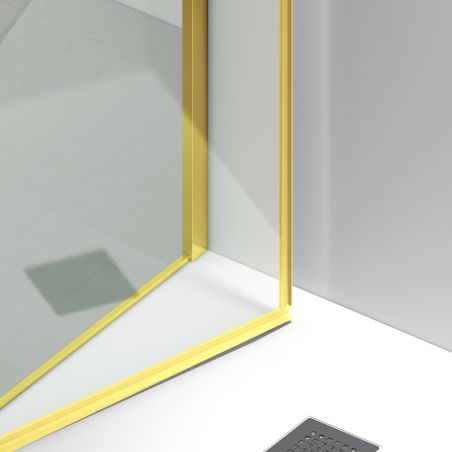 Duschtür, schwenkbar, Mattgold, 6mm klares gehärtetes Glas, Maße 80-90x195 cm, Azure