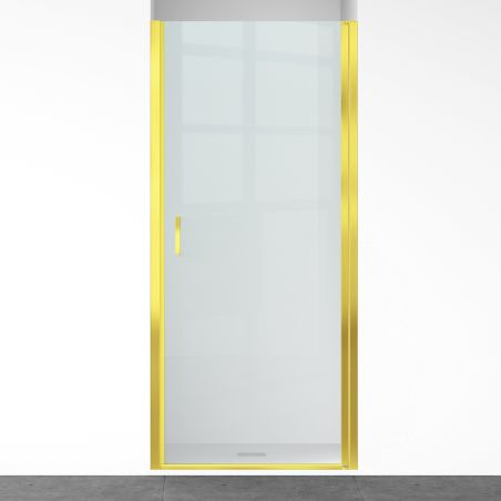 Duschtür, schwenkbar, Mattgold, 6mm klares gehärtetes Glas, Maße 80-90x195 cm, Azure