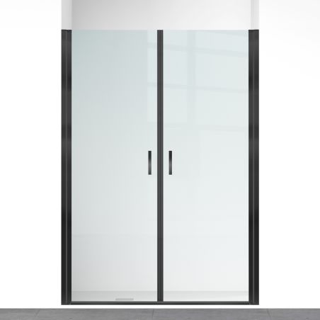 Duschtür, transparent, Pendeltür, Mattschwarz, 6 mm Sicherheitsglas, Maße: 100, 120, 140 x 195 cm, Napoli