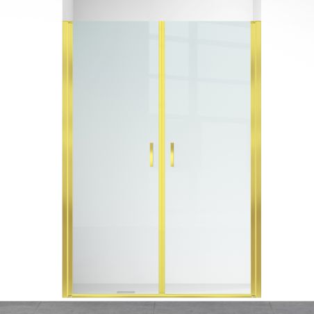 Duschtür, transparent, Pendeltür, Mattgold, 6 mm Sicherheitsglas, Maße: 100, 120, 140 x 195 cm, Napoli