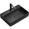 Waschbecken, Mattschwarz, 60x42 cm, Wandhängende oder Aufsatzmontage, mit Hahnloch, Sanitärkeramik, Mino