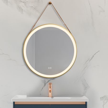 LED-Spiegel, Gurt, goldener Rahmen, Touch, 3 Lichtfarben, Anti-Beschlag, 5 mm, Durchmesser 70-80 cm, Spectra