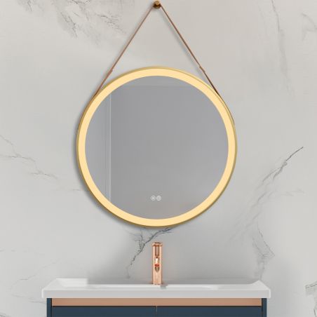 LED-Spiegel, Gurt, goldener Rahmen, Touch, 3 Lichtfarben, Anti-Beschlag, 5 mm, Durchmesser 70-80 cm, Spectra