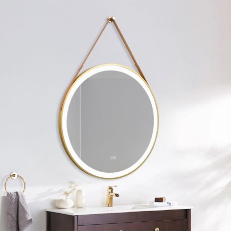 LED-Spiegel, Gurt, goldener Rahmen, Touch, 3 Lichtfarben, Anti-Beschlag, 5 mm, Durchmesser 70-80 cm, Spectra