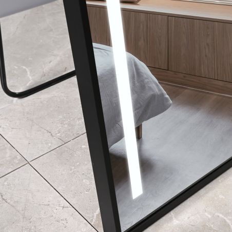 LED-Spiegel, Boden- oder Wandmontage, schwarzer Rahmen, Touch-Bedienung, 3 Lichtfarben, Anti-Beschlag, 5 mm, 60x165 cm, Mirage