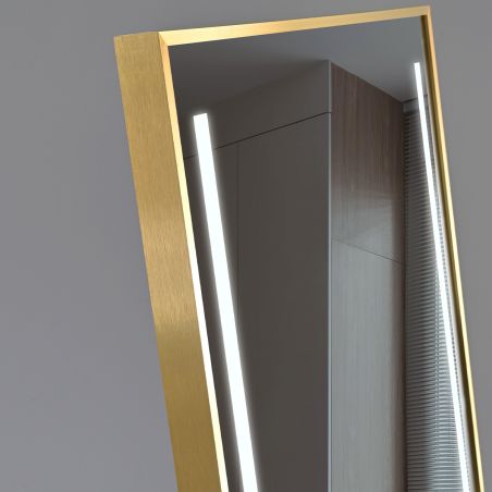 LED-Spiegel, Boden- oder Wandmontage, goldener Rahmen, Touch-Bedienung, 3 Lichtfarben, Anti-Beschlag, 5 mm, 60x165 cm, Mirage