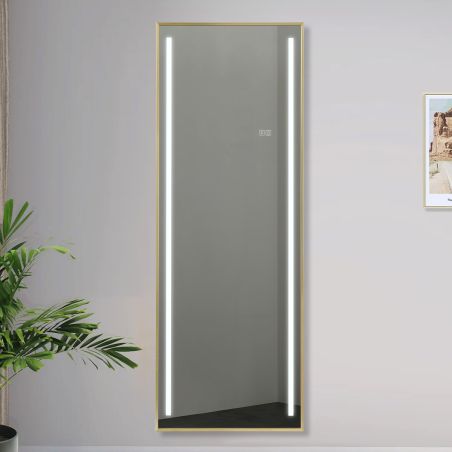 LED-Spiegel, Boden- oder Wandmontage, goldener Rahmen, Touch-Bedienung, 3 Lichtfarben, Anti-Beschlag, 5 mm, 60x165 cm, Mirage