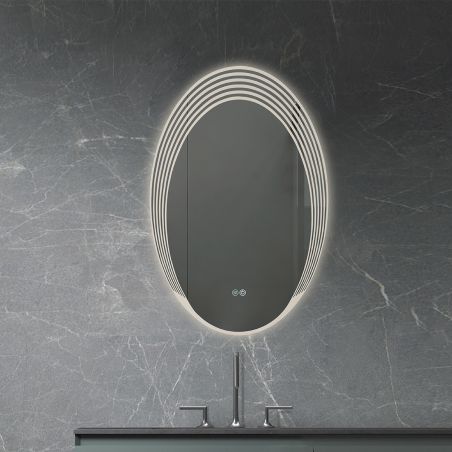 LED-Spiegel, 5 mm Glas, Anti-Beschlag, Touch-Taste, 3 Lichtfarben, Einstellbare Helligkeit, Maße 60 x 90 cm, Nova