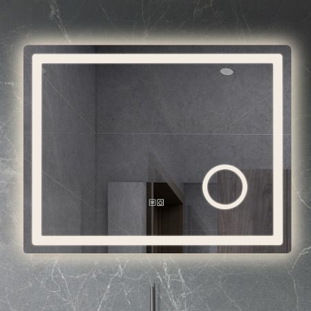 LED-Spiegel, Kosmetiklupe, Anti-Beschlag, Touch-Funktion, 3 Lichtfarben, 5 mm Glas, Größen: 70–80 x 60–90–100–120–140 cm, Velora