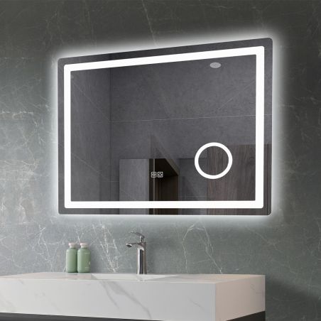 LED-Spiegel, Kosmetiklupe, Anti-Beschlag, Touch-Funktion, 3 Lichtfarben, 5 mm Glas, Größen: 70–80 x 60–90–100–120–140 cm, Velora