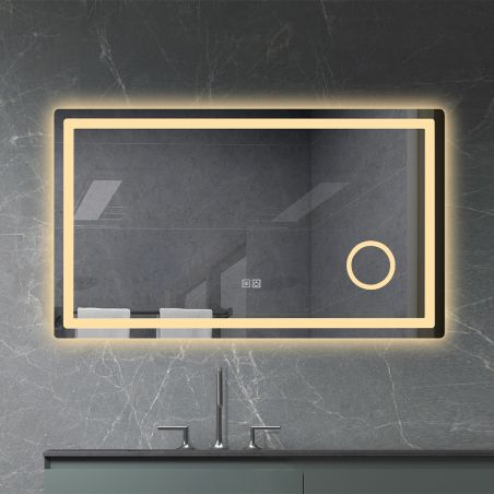LED-Spiegel, Kosmetiklupe, Anti-Beschlag, Touch-Funktion, 3 Lichtfarben, 5 mm Glas, Größen: 70–80 x 60–90–100–120–140 cm, Velora