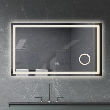 LED-Spiegel, Kosmetiklupe, Anti-Beschlag, Touch-Funktion, 3 Lichtfarben, 5 mm Glas, Größen: 70–80 x 60–90–100–120–140 cm, Velora