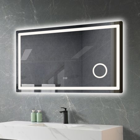 LED-Spiegel, Kosmetiklupe, Anti-Beschlag, Touch-Funktion, 3 Lichtfarben, 5 mm Glas, Größen: 70–80 x 60–90–100–120–140 cm, Velora