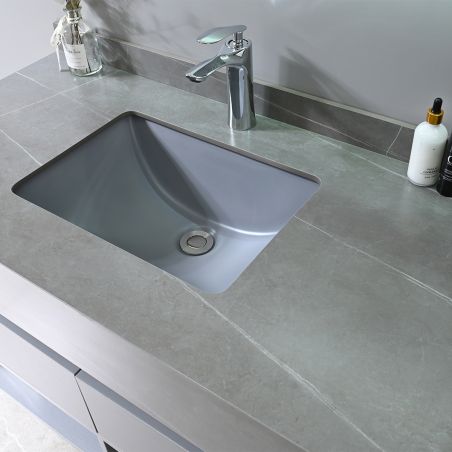 Möbel mit seitlichem Schrank, Waschbecken aus gesintertem Stein, MDF, Soft-Close, 2 Schubladen, Grau, 100x50x58 cm, Combo