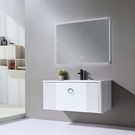 Badezimmermöbel aus MDF mit Corian-Komposit-Waschbecken, Maße: 100 x 52 cm, Soft-Close-System, Nest
