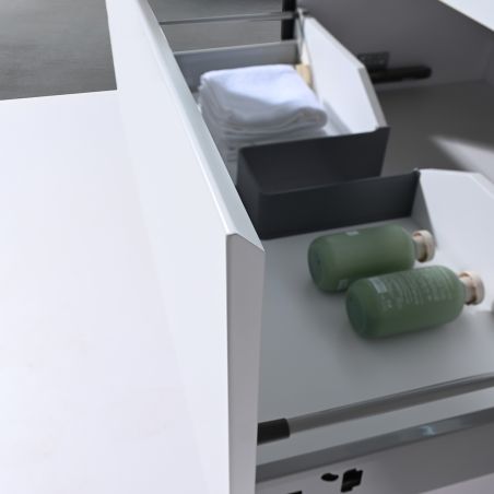 Badezimmermöbel mit Corian-Komposit-Waschbecken, LED-Beleuchtung, Soft-Close-System, Maße: 90 x 52 cm, Halo