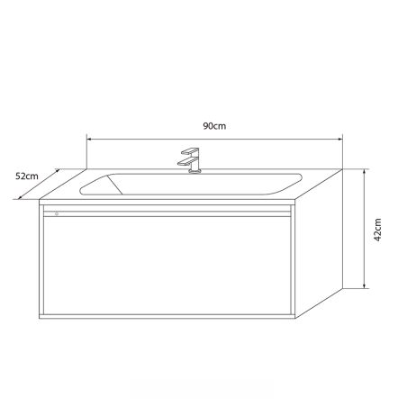 Badezimmermöbel mit Corian-Komposit-Waschbecken, LED-Beleuchtung, Soft-Close-System, Maße: 90 x 52 cm, Halo