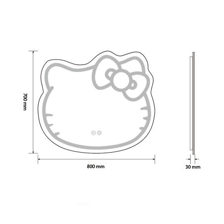 LED-Spiegel, 5 mm Glas, Anti-Beschlag, Touch-Taste, 3 Lichtfarben, Einstellbare Helligkeit, Maße 80x70 cm, Hello Kitty