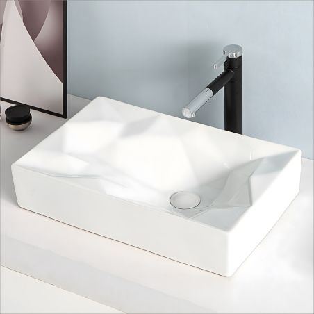 Washbecken Mistic, Glänzend Weiß, 56x35.5 cm, Aufsatzmontage, Sanitärkeramik