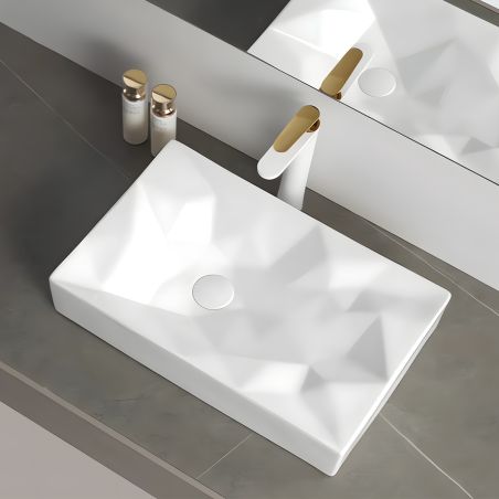Washbecken Mistic, Glänzend Weiß, 56x35.5 cm, Aufsatzmontage, Sanitärkeramik