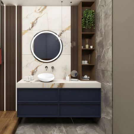 Waschbecken, Durchmesser 45 cm, Glänzend Weiß, Aufsatzmontage, Sanitärkeramik, Michael
