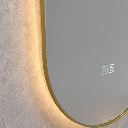 LED-Spiegel, Anti-Beschlag, 3 Lichtfarben, Touch, 5 mm, ultra-schlanker goldener Rahmen, Maße 50x100-40x120 cm, Victoria