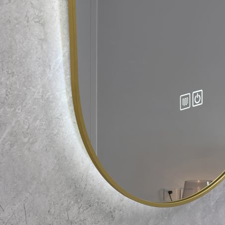 LED-Spiegel, Anti-Beschlag, 3 Lichtfarben, Touch, 5 mm, ultra-schlanker goldener Rahmen, Maße 50x100-40x120 cm, Victoria
