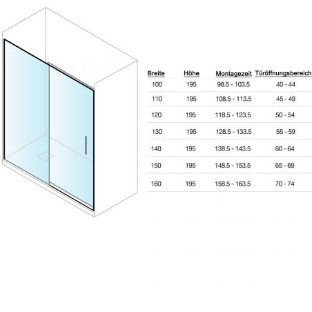 Duschtür, verschiebbar, transparent, 6 mm Sicherheitsglas, Größen zwischen 100–180 cm, mattgoldenes Profil, Hanes
