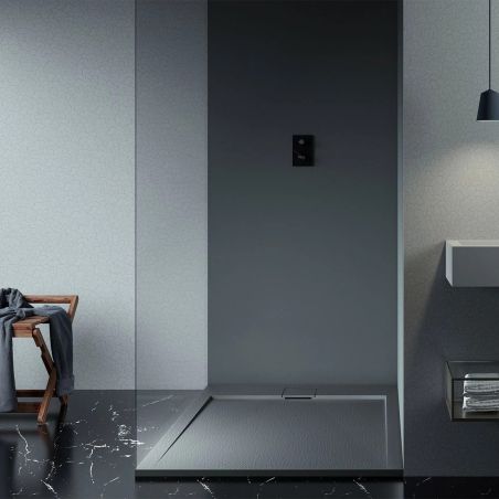 Lastra Wandpaneel, Mineralverbundwerkstoff, Abmessungen 244 x 90-60 cm, Anthrazit, Schieferoptik, Gelcoat, zuschneidbar