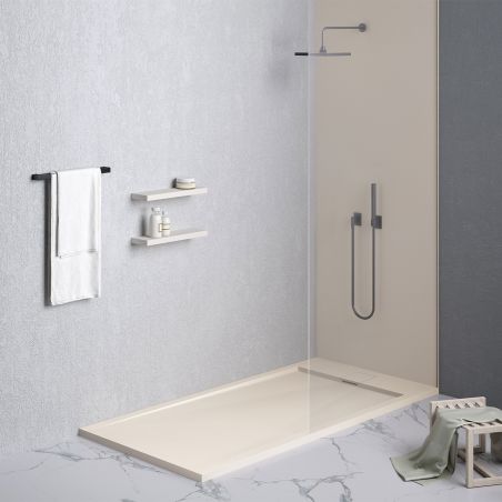 Lastra Wandpaneel, Mineralverbundstoff, Abmessungen 244 x 90-60 cm, Creme, Schieferoptik, Gelcoat, zuschneidbar