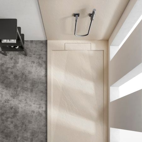 Lastra Wandpaneel, Mineralverbundstoff, Abmessungen 244 x 90-60 cm, Creme, Schieferoptik, Gelcoat, zuschneidbar